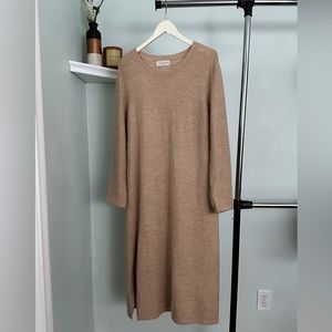 Saints & Hearts Midi Dress with Side Slit, Tan